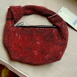 Crystal Red Bag with knot on handle. NWT